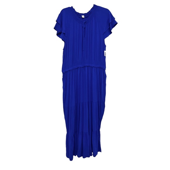 Old Navy Long Maxi Dress Tie Front Ruffle XL Truest Violet Short Sleeve NWT - Picture 3 of 12